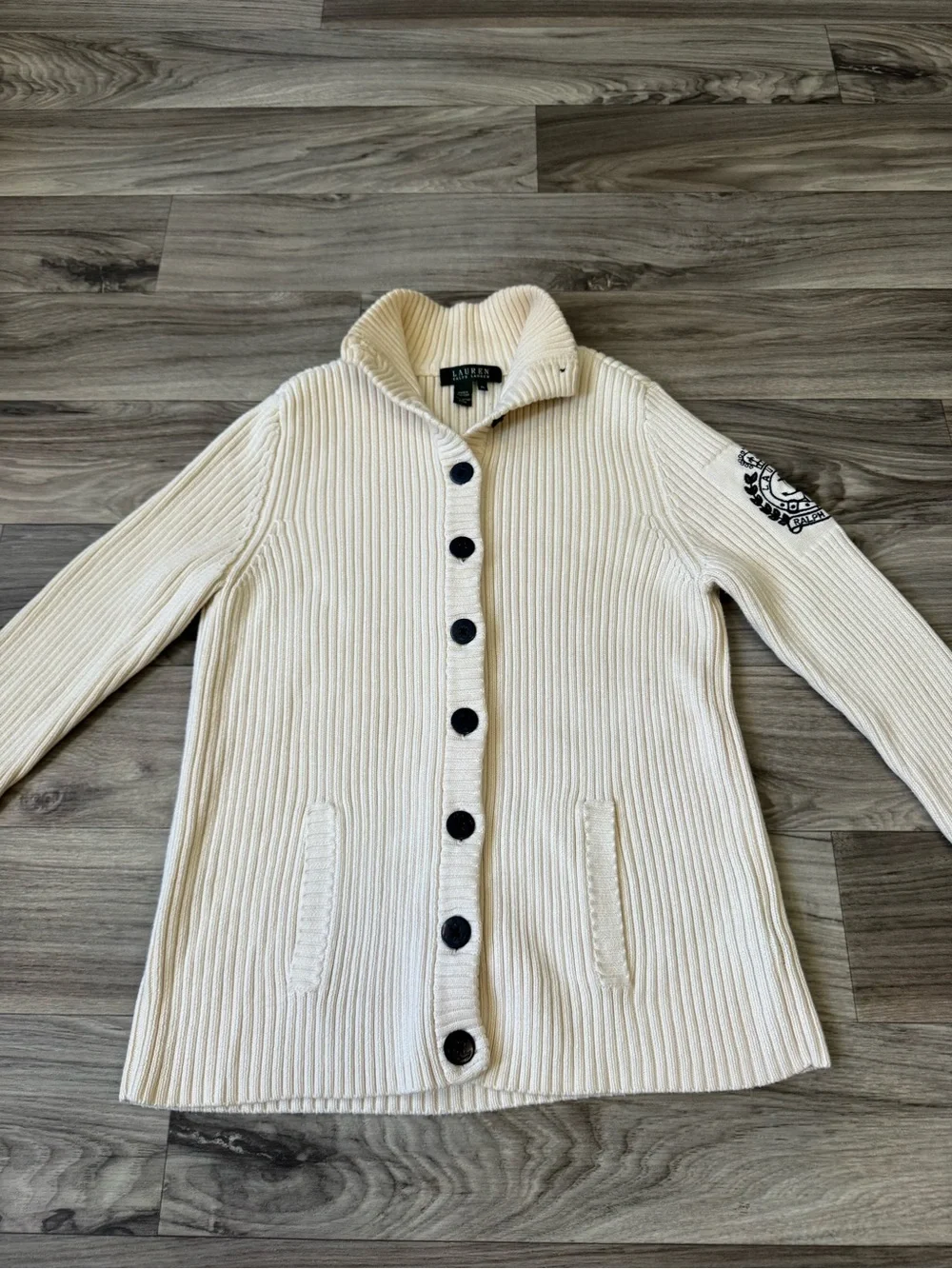 Vintage Lauren Ralph Lauren Ribbed Knit Cardigan Sweater Crest
